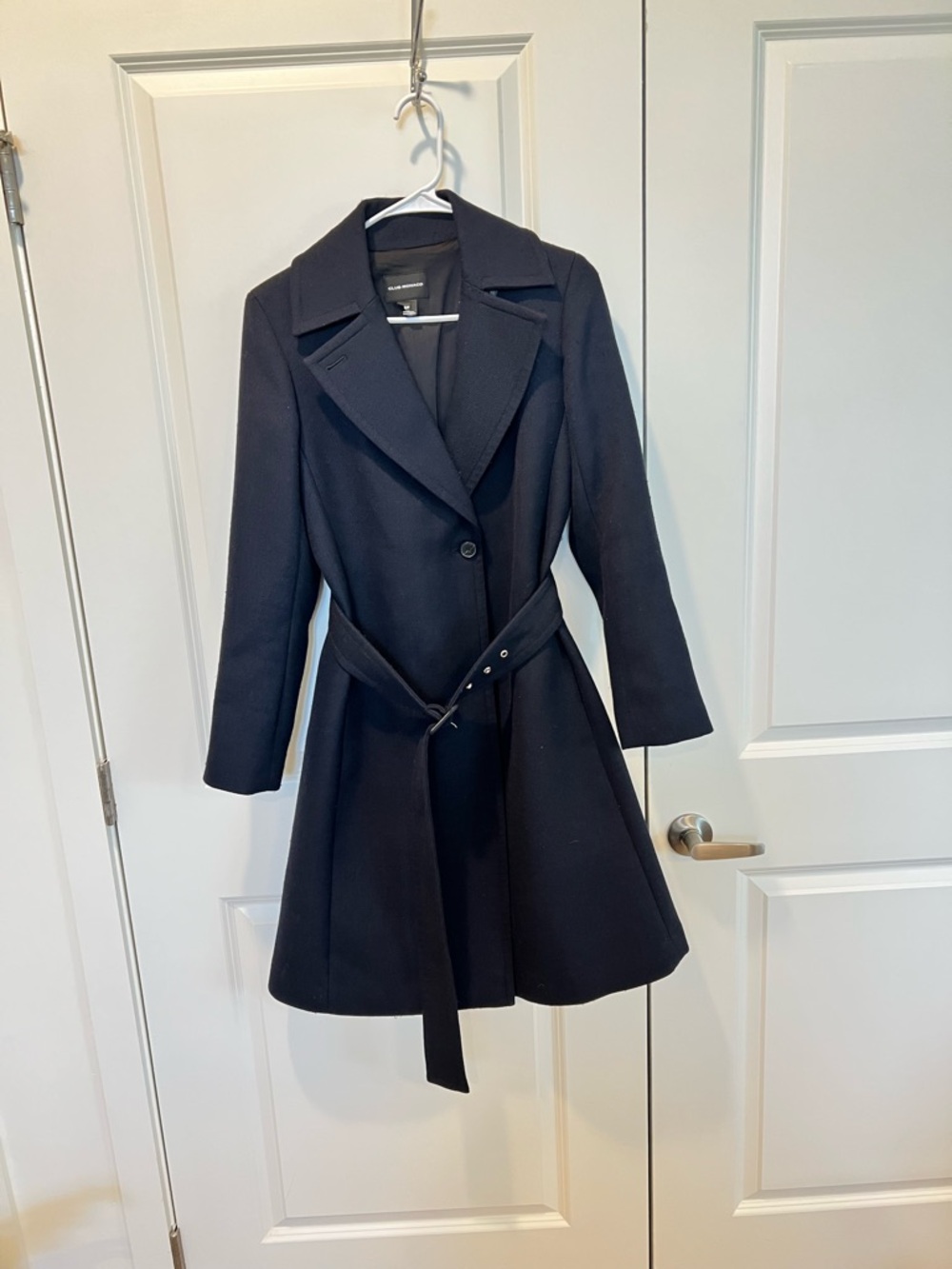 Club Monaco Wool Blend Navy Belted Wool Trench Coat